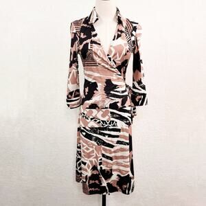 Vintage Diane Von Furstenberg Justin Wrap Dress Cream Silk Preppy Work Size 8